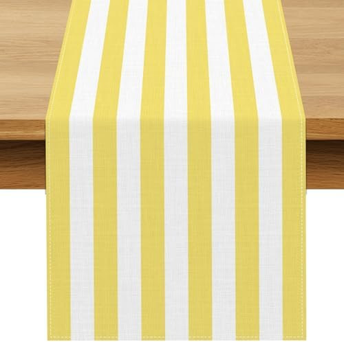 Yellow and White Cabana Striped Table Runner Birthday Party Decoration Baby Shower Dining Room Ho... | Amazon (US)