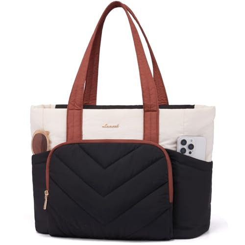 LOVEVOOK Tote Bag for Women, V-Quilted Puffer Tote Bag with Zipper, Large Puffy Shoulder Purse for Work Travel Nurse Teacher | Amazon (US)