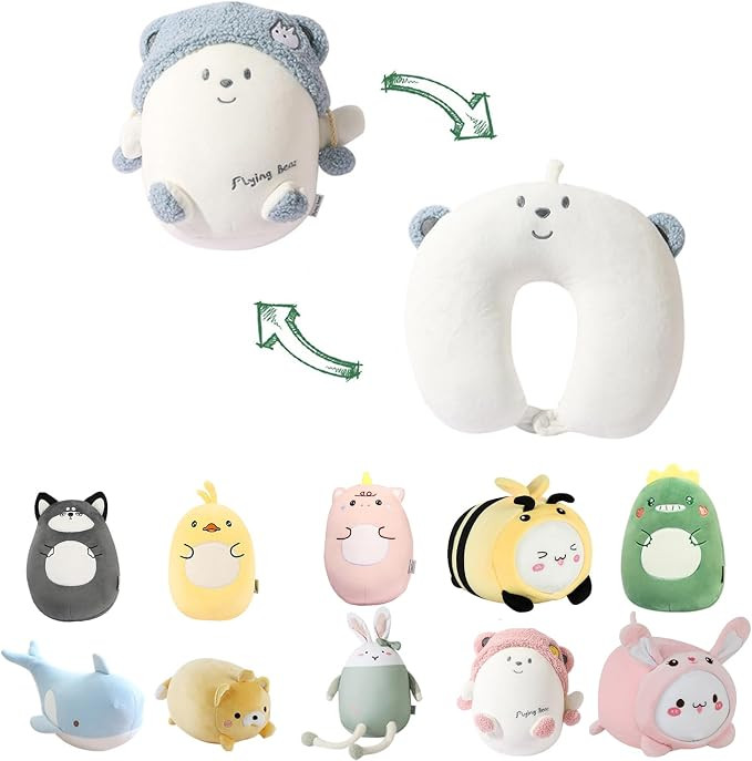 Kids Travel Pillow - 2-in-1 Deformable Kids Neck Pillow for Traveling, Soft U-Shaped Pillow with ... | Amazon (US)
