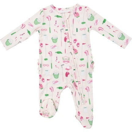 Golf Club 2 Way Zipper Ruffle Back Footie, Pink | Maisonette