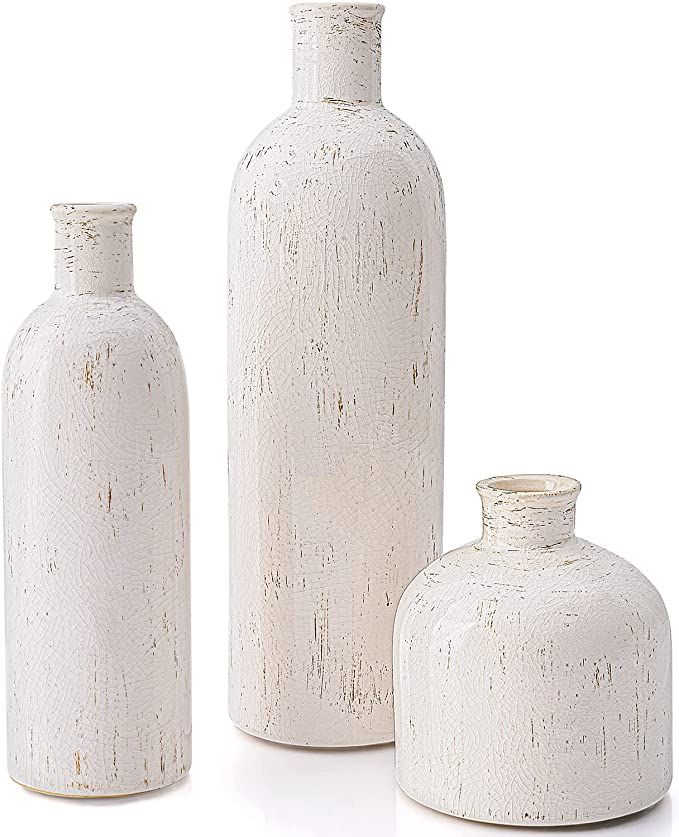 Ceramic Vase Set- 3 Small Vases, Modern Farmhouse Home Decor Accents, Boho Rustic Decorative Vase... | Amazon (US)