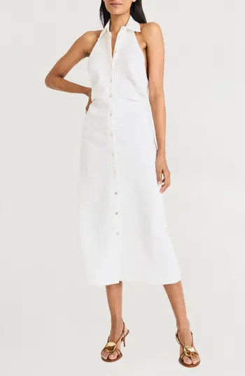 Sleeveless Linen Blend Halter Shirtdress | Nordstrom