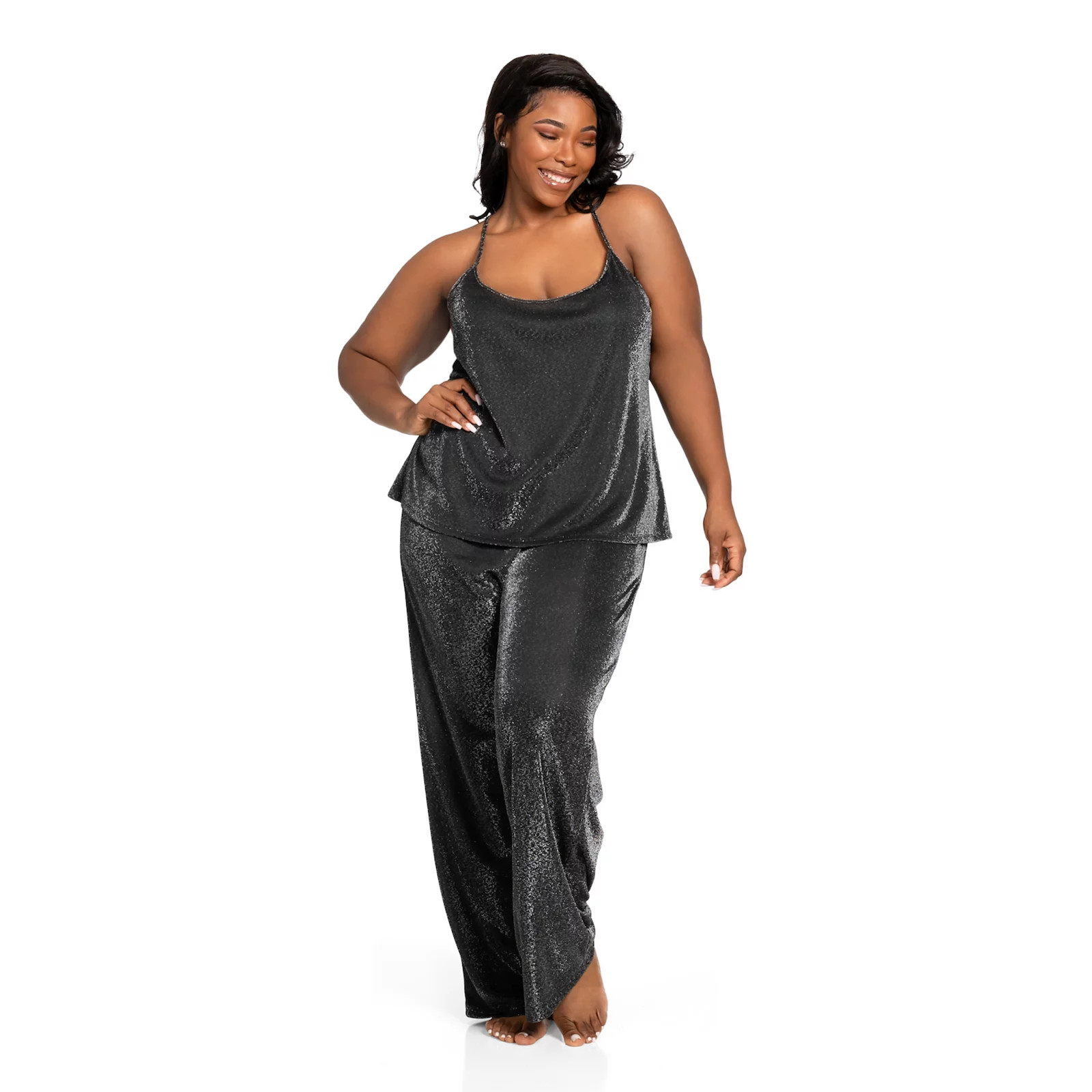 Plus Size Lilac+London Shimmer Knit Cami & Pants Pajama Set, Women's, Size: 3XL, Silver | Kohl's