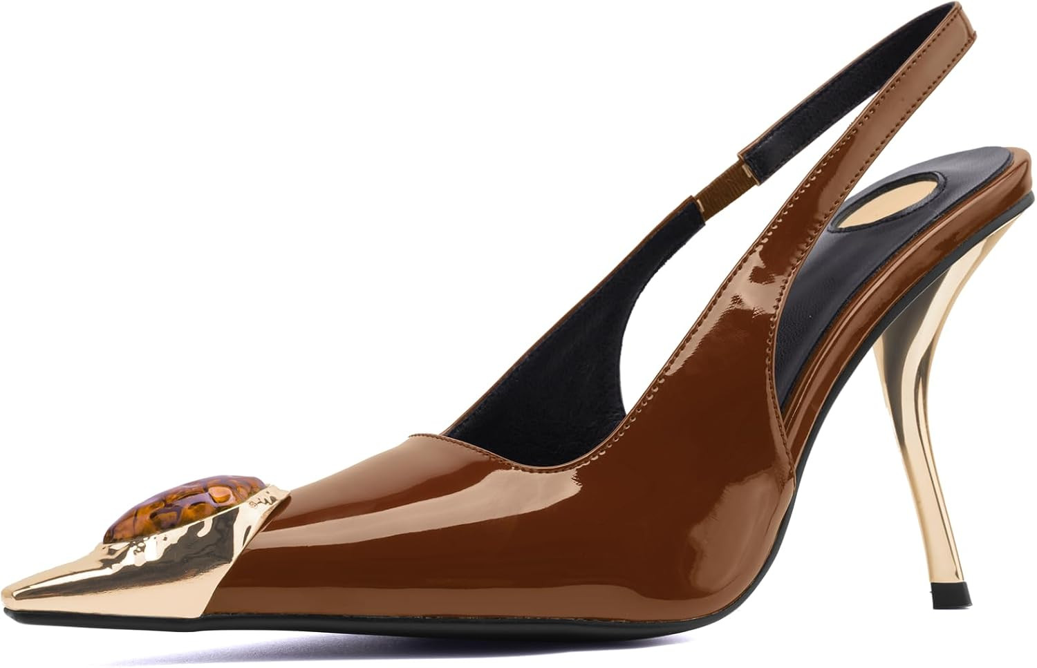 Slingback Heels for Women Pointed Toe Backless Stiletto 4 Inch High Heels Stretch Slip on Bright Leather Comfortable Dress Prom Pumps Shoes | Amazon (US)