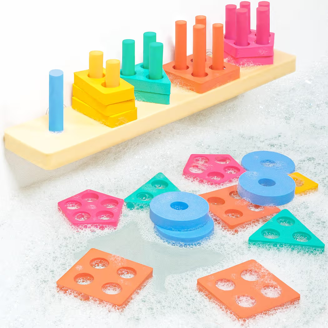 Tub Works® Splash, Stack & Sort™ Shape Sorter & Stacking Toddler Bath Toy, 20 Foam Pieces, Ear... | Amazon (US)