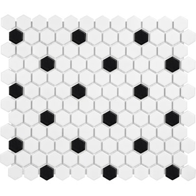 Satori Hudson Brilliant White and Black 10-in x 12-in Matte Porcelain Hexagon Wall Tile Lowes.com | Lowe's