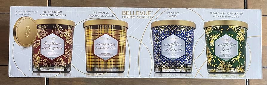 Bellevue Luxury Candles, 4 Soy Blend Candles 12 oz Each, Removable Labels, Lead-Free Wicks, Fragr... | Amazon (US)