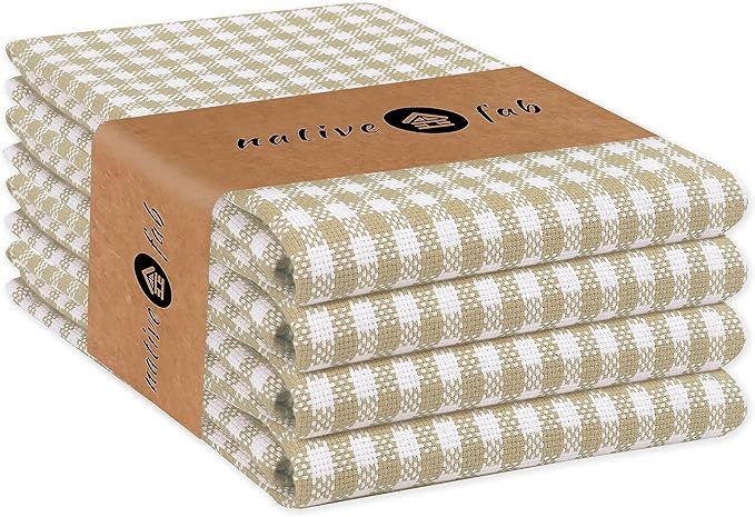 4 Pack Gingham Farmhouse Kitchen Dish Towels Cotton Absorbent Durable Washable 15x25 - Tea Towels... | Amazon (US)