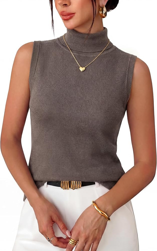 Arach&Cloz Women's Wool Blend Slim Fit Turtleneck Fall Casual Tank Tops | Amazon (US)