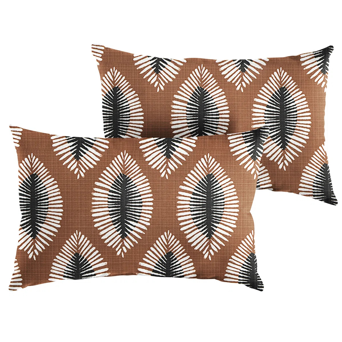 Hayden Sunstone Indoor/Outdoor Geometric Brown/Black Rectangular Lumbar Cushion Cover (Set of 2) | Wayfair North America