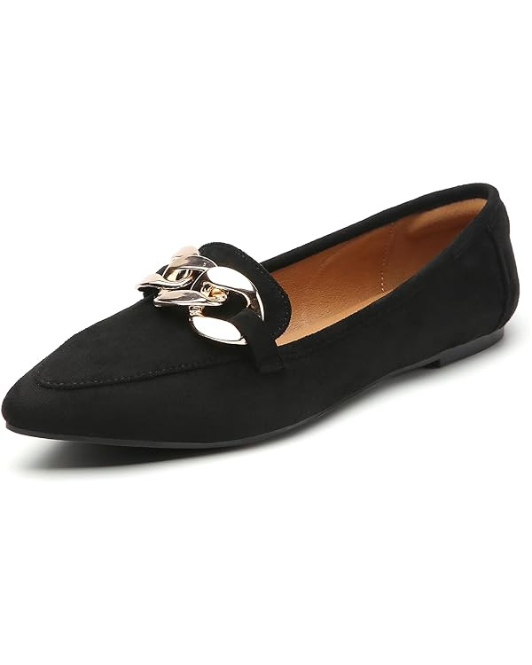 Tilocow Metal Chain Loafers for Womens Slip On Pointed Toe Flats Comfortable Fashion Work Busines... | Amazon (US)