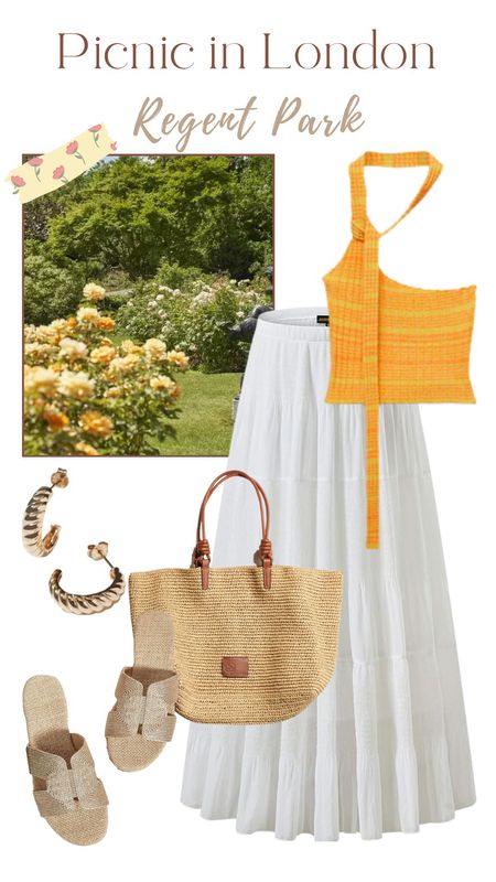 Picnic outfit, white maxi skirt, yellow top, garden party outfit, straw bag, beach bag, vacation outfit, European vacation outfit 

#LTKStyleTip #LTKFindsUnder50 #LTKTravel