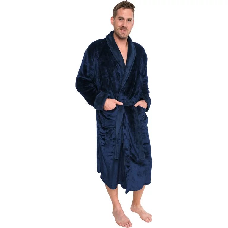 Ross Michaels Men's Robe - Mid-Length Plush Shawl Collar Bathrobe (Navy, 2X-Large) | Walmart (US)