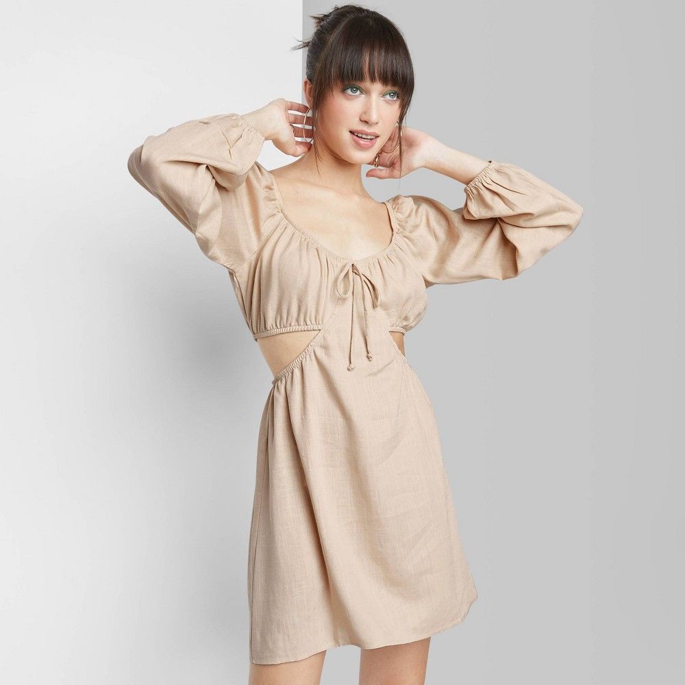 Women's Long Sleeve Cut Out Fit & Flare Dress - Wild Fable Light Taupe XXL, Light Brown | Target