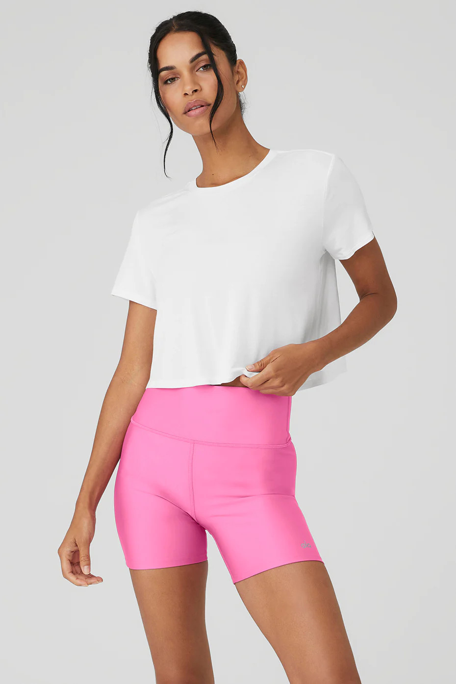 Alo Yoga� | Cropped All Day Short Sleeve Top in White, Size: Medium | Alo Yoga