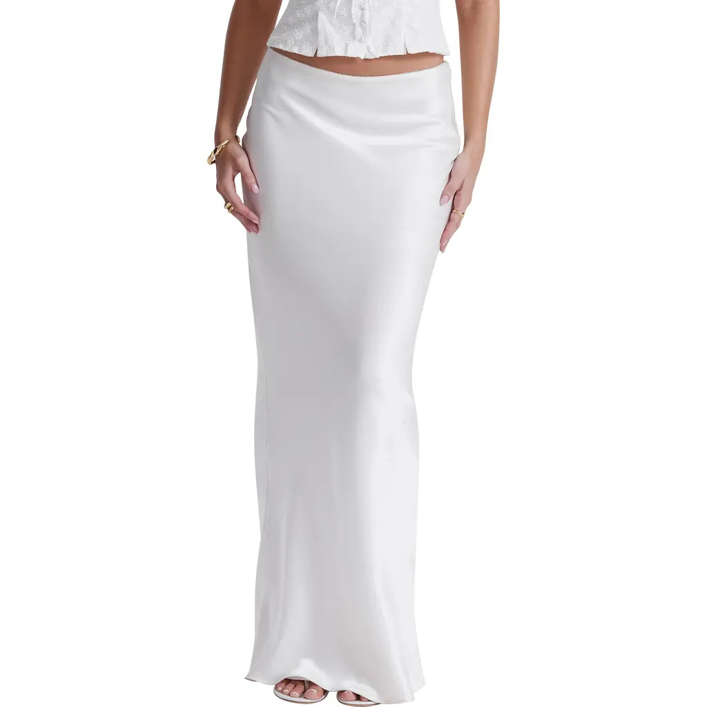 HOUSE OF CB Sydel Bias Cut Satin Maxi Skirt in White at Nordstrom, Size X-Small | Nordstrom