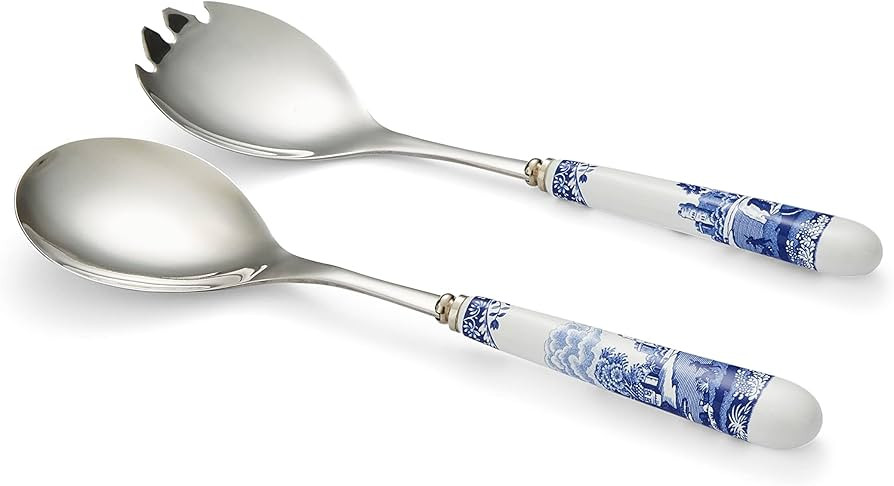 Spode Blue Italian Salad Servers Set - 10 Inch Spoon & Fork Serving Utensils Duo with Porcelain H... | Amazon (US)