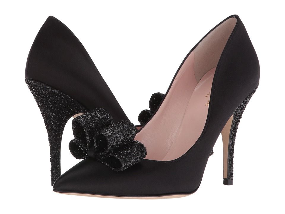 Kate Spade New York - Latrice (Black Satin/Glitter Heel) Women's Slip-on Dress Shoes | Zappos