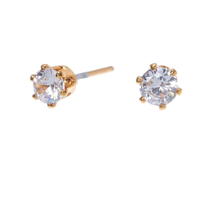 C LUXE by Claire's 18kt Gold Plated Cubic Zirconia 4mm Round Stud Earrings | Claire's (UK)