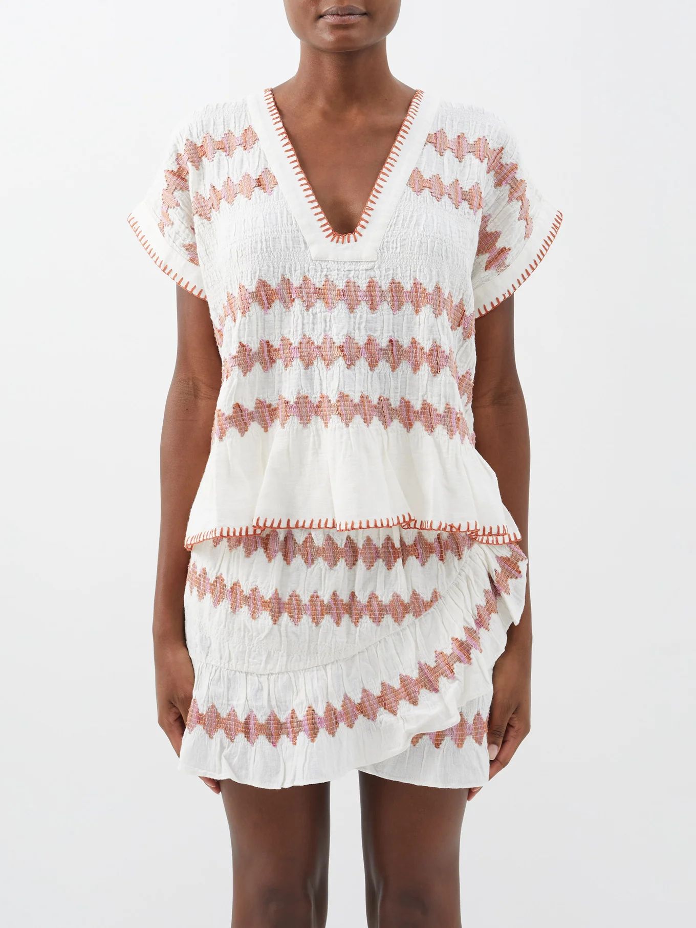 Hera embroidered cotton-linen blouse | Matches (US)
