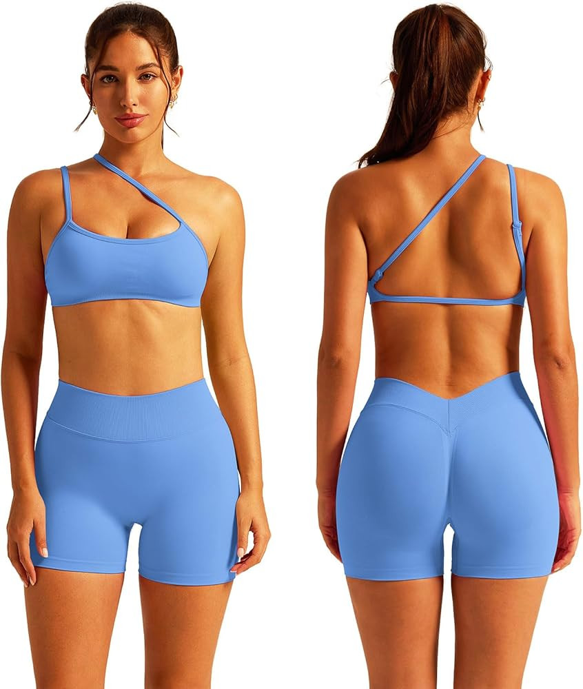 ABOCIW Womens Two Piece Workout Sets Strappy Sports Bra Matching High Waist Biker Shorts Gym Yoga... | Amazon (US)