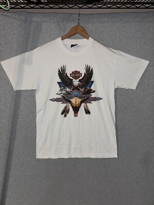 Vintage Harley Davidson Motorcycles White T Shirt (L) Y2K Eagle Bull Skull Wolf  | eBay | eBay US