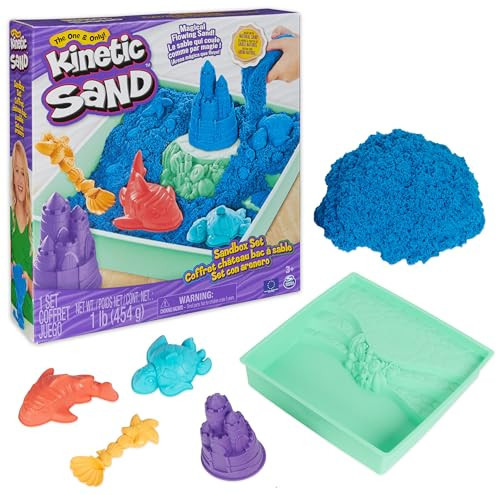 Kinetic Sand Sandbox Set, 1lb Blue Play Sand, Sandbox Storage, 4 Molds and Tools, Sensory Toys, Christmas Gifts for Kids Ages 3+ | Amazon (US)