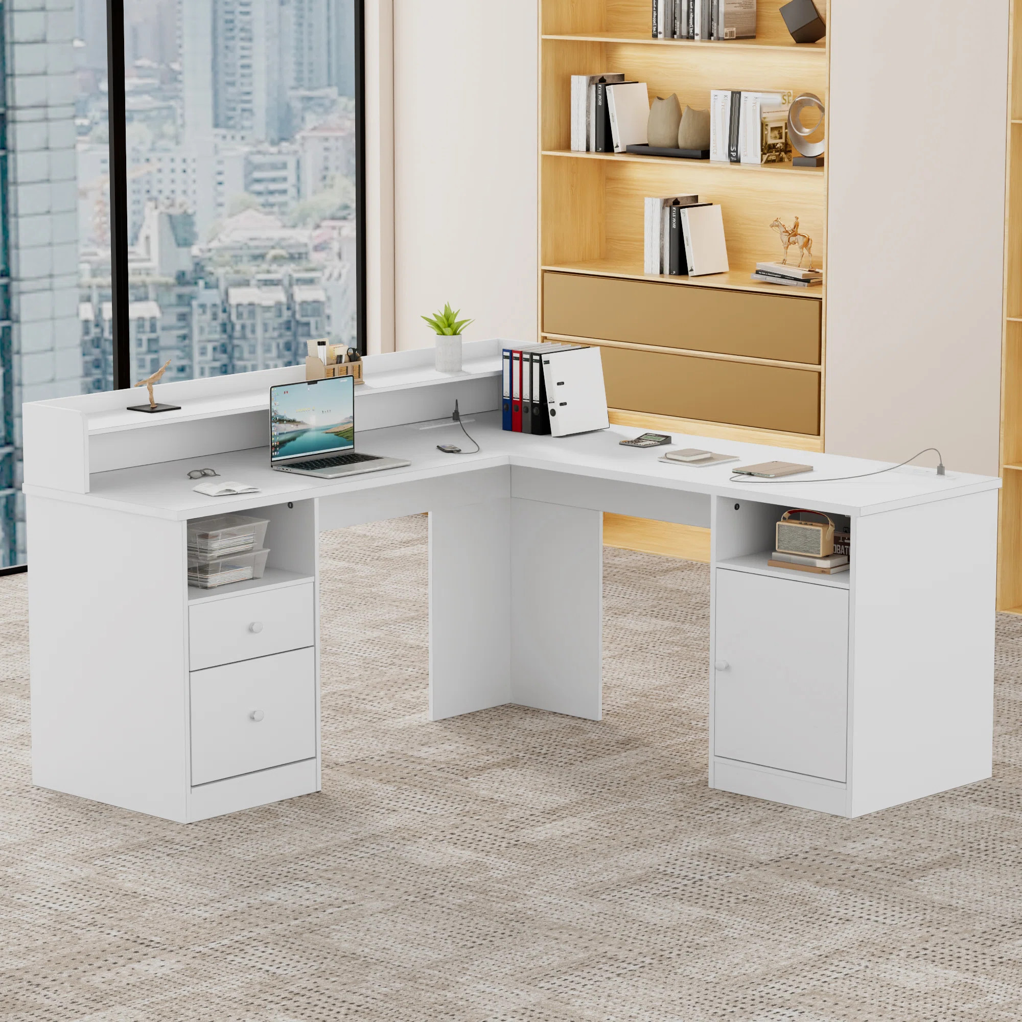 L-Shaped Computer Desk with Led Lights & Power Outlets | Wayfair North America