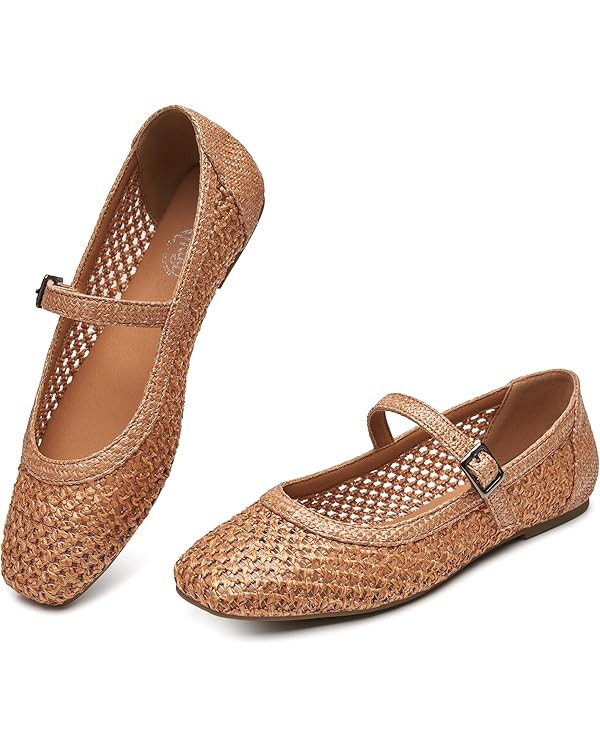 Trary Mary Jane Shoes Women Woven Flats for Women Dressy Ballet Flats Squared Toe Mary Jane Flats... | Amazon (US)