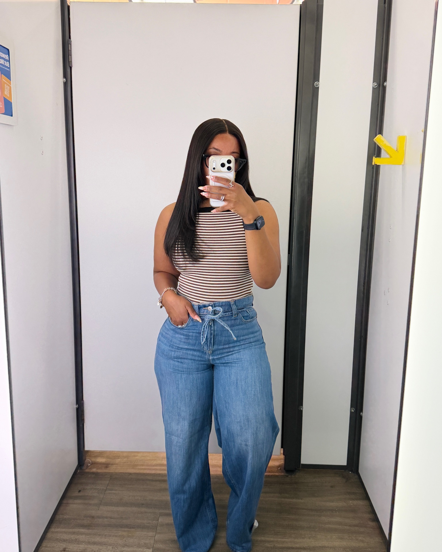 Size 6 in the jeans, I love the strings in the front to tie up. However, I did have some gaping in the back area. These are comfy on and a little long but with the right shoe would sit perfectly. Also online you can get the petite option. The shirt is a size small and I love the neck area

#LTKPetite #LTKSaleAlert