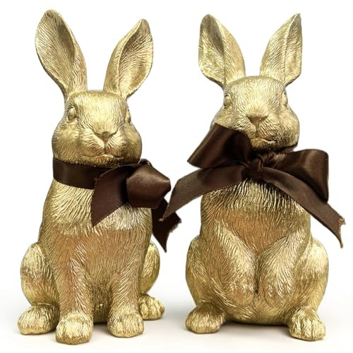 Gold Bunny Easter Decor Set of 2 – Elegant Easter Bunny Figurines with Textured Fur Detail, Res... | Amazon (US)
