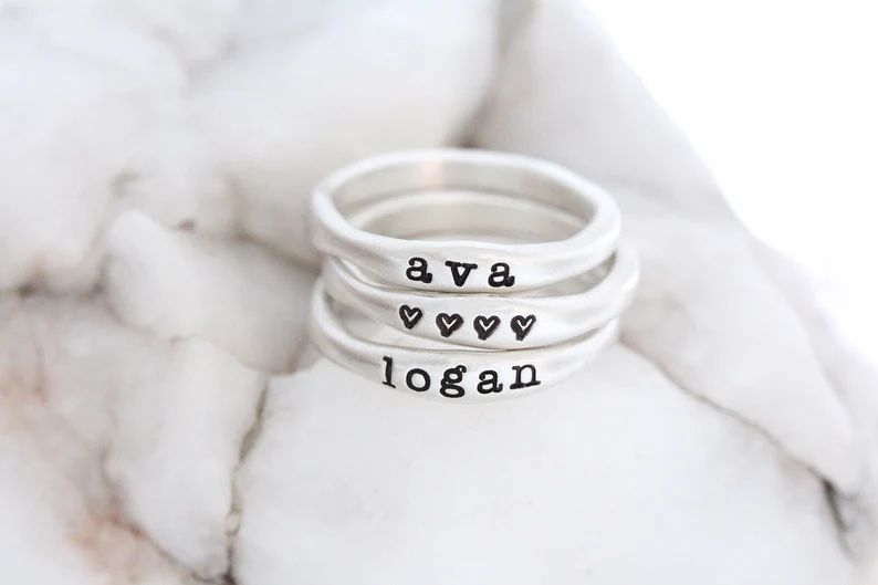 Stacking Name Rings- Personalized Ring Stack- Custom Set of Rings for Mom- Stackable Name Rings- ... | Etsy (US)