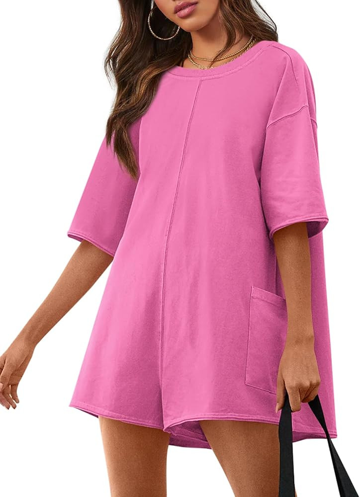 Yousify Rompers for Women 2024 Summer Athletic Oversized Romper Short Sleeve Jumpsuit with Pocket... | Amazon (US)