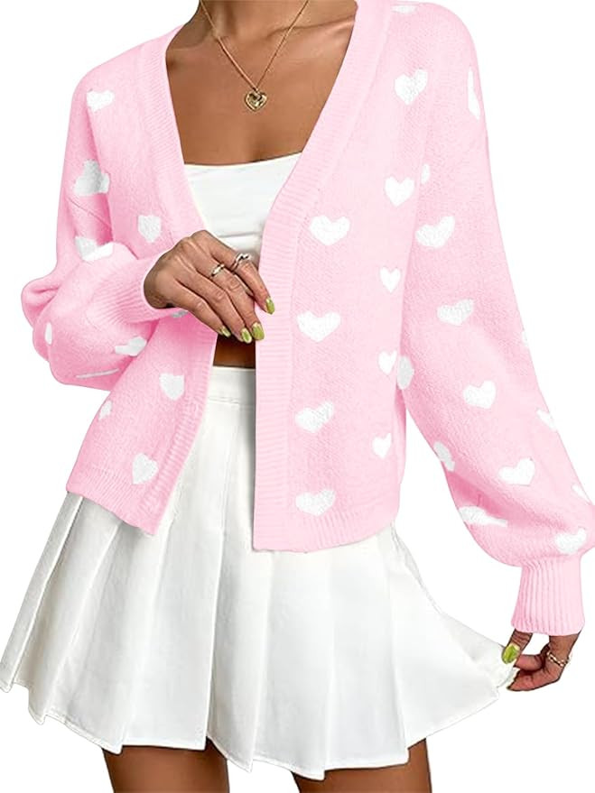 Women's Long Sleeve Floral Print Openg Front V Neck Knit Y2k Sweater Cardigan | Amazon (US)