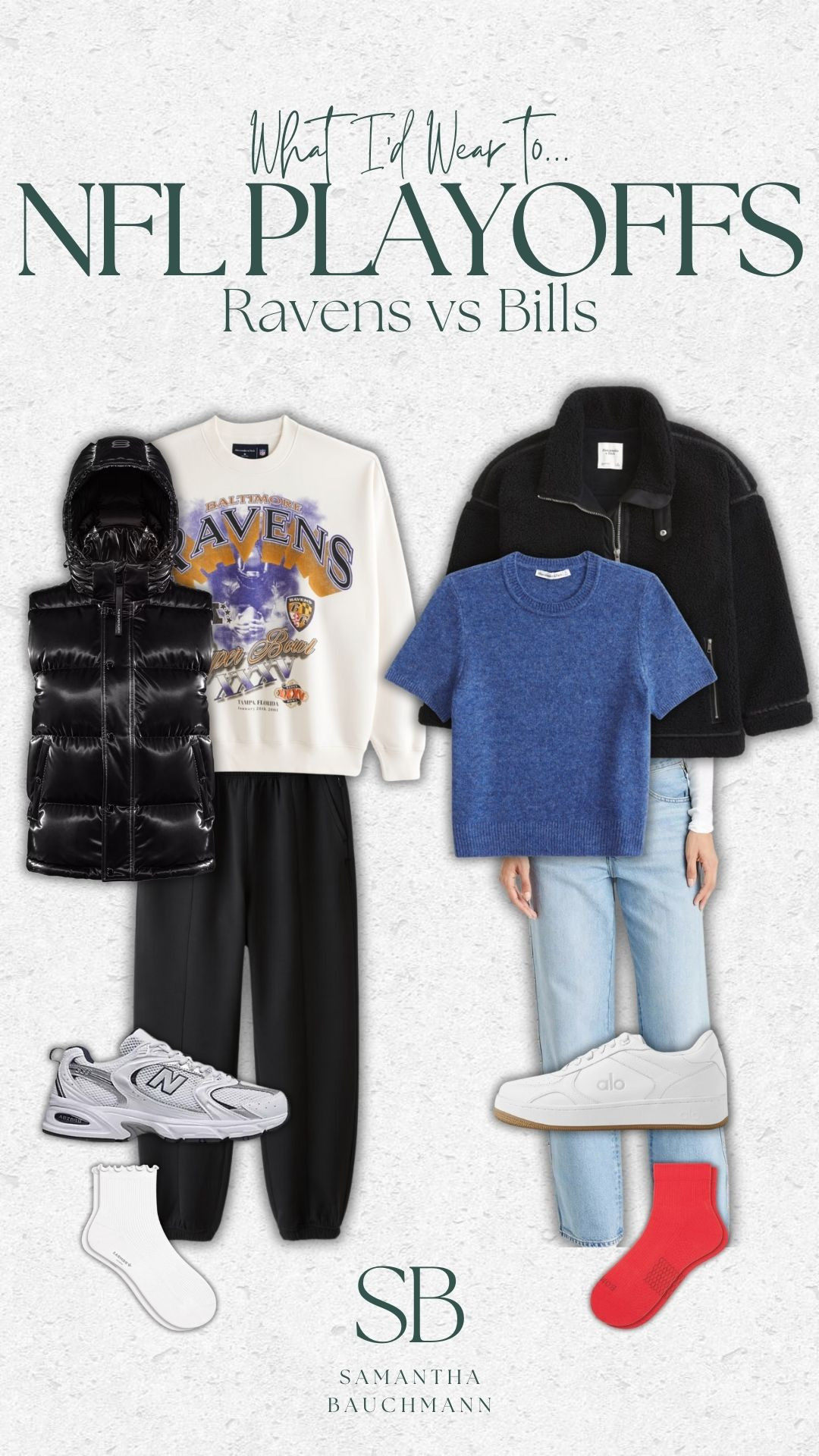 What I'd wear to an NFL play off game: Ravens vs Bills 🏈

 outfit idea, NFL game outfit idea, tall girl friendly fashion, abercrombie, abercrombie sale, casual style, on cloud sneakers, neutral sneakers, bombas socks, sale, sale alert, blazer, boy mom, mom of 4, Samantha Bauchmann 

 #LTKWatchNow #LTKSeasonal #LTKFindsUnder100