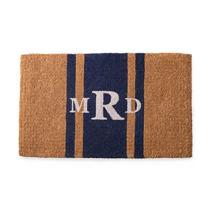 Personalized Doormat, Monogrammed, Vertical Stripe, Navy | Mark and Graham