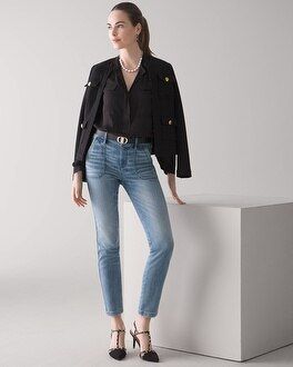 High-Rise Everyday Soft Denim Patch Pocket Straight Crop Jeans | White House Black Market