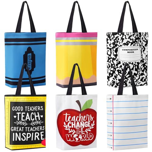 Paterr Teacher Appreciation Gifts Bag Bulk for Women Canvas Tote Bag Thank You Gift Pencil Crayon Marble Notebook(6 Pcs,Classic) | Amazon (US)