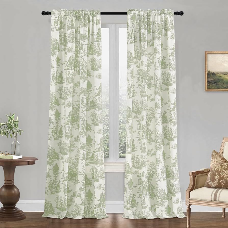 Sage Green Curtains 84 Inch Length for Living Room 2 Panels Set Spring Country Scenic Design Toil... | Amazon (US)