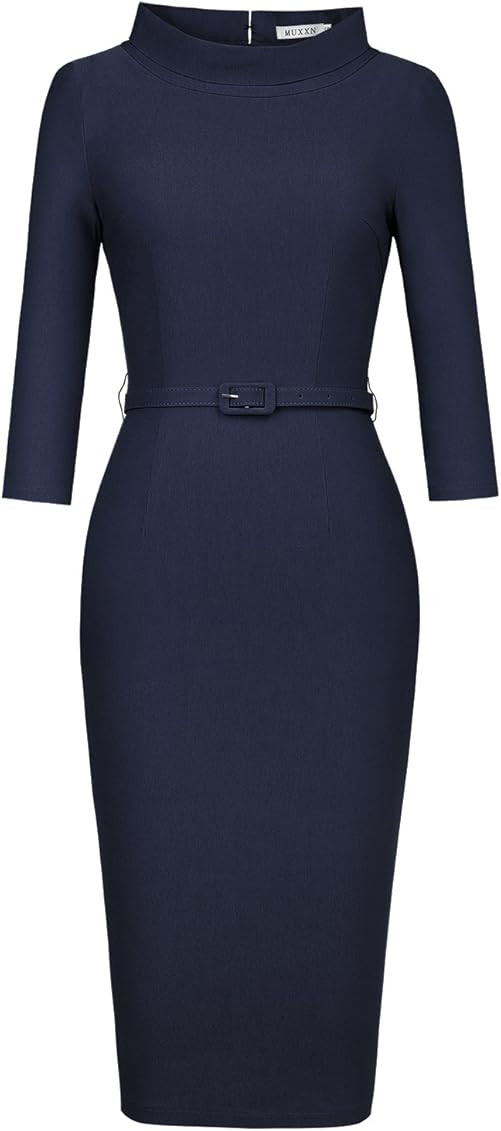 MUXXN Women's 1950s Vintage 3/4 Sleeve Elegant Collar Cocktail Evening Dress | Amazon (US)