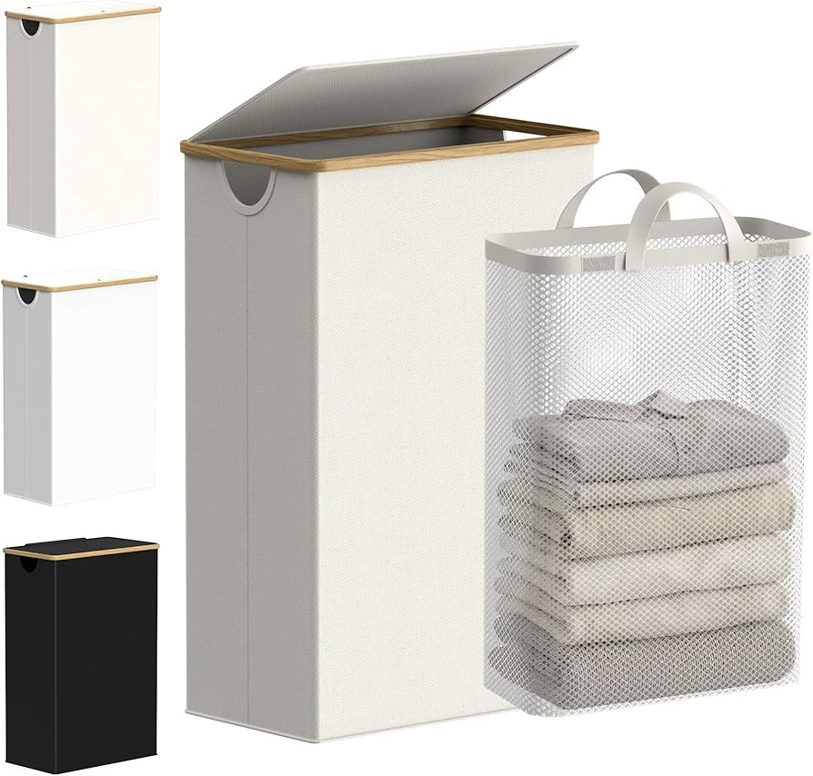 efluky Slim Laundry Basket with Lid, Narrow Laundry Hamper with Removable Bag, Skinny Dirty Cloth... | Amazon (US)