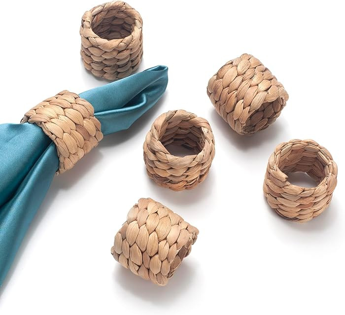 Napkin Rings Set of 6, Handmade Water Hyacinth Boho Napkin Rings, Rustic Farmhouse and Beach-Insp... | Amazon (US)