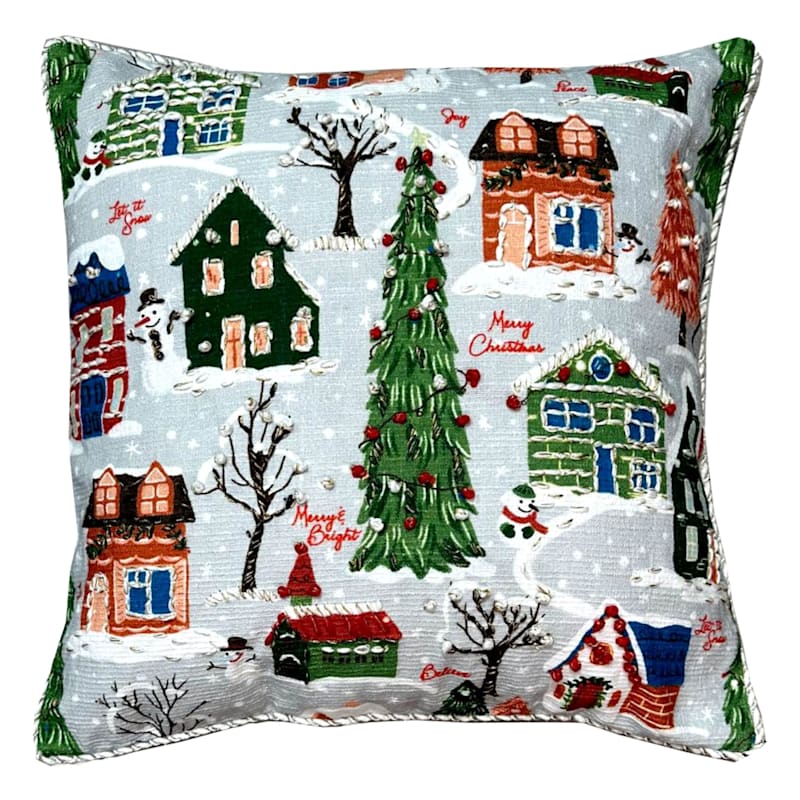 Colorful Christmas Village Throw Pillow, 22" | At Home