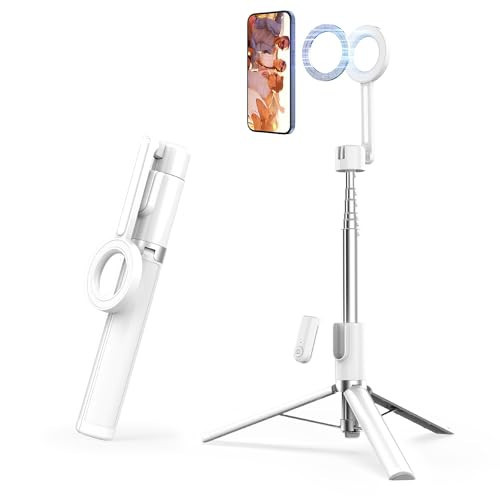 SEAJIC Magnetic Phone Tripod for iPhone 54" Selfie Stick Tripod with Remote and Metal Ring, Phone for Video Recording, Cell Phone Mount Stand for Cellphone (White) | Amazon (US)