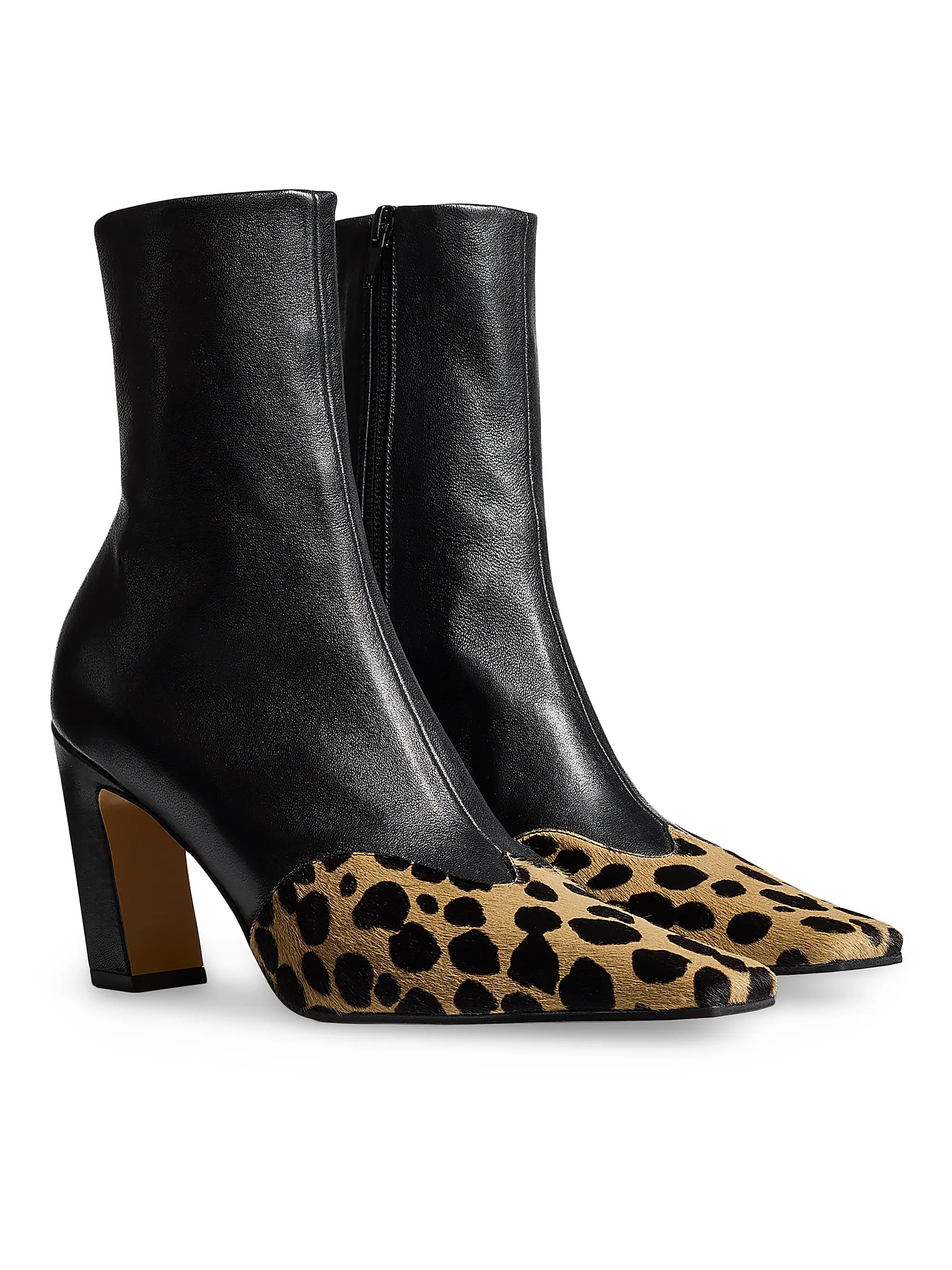 Khaite Nevada 85MM Leather &amp; Calf Hair Ankle Boots | Saks Fifth Avenue | Saks Fifth Avenue