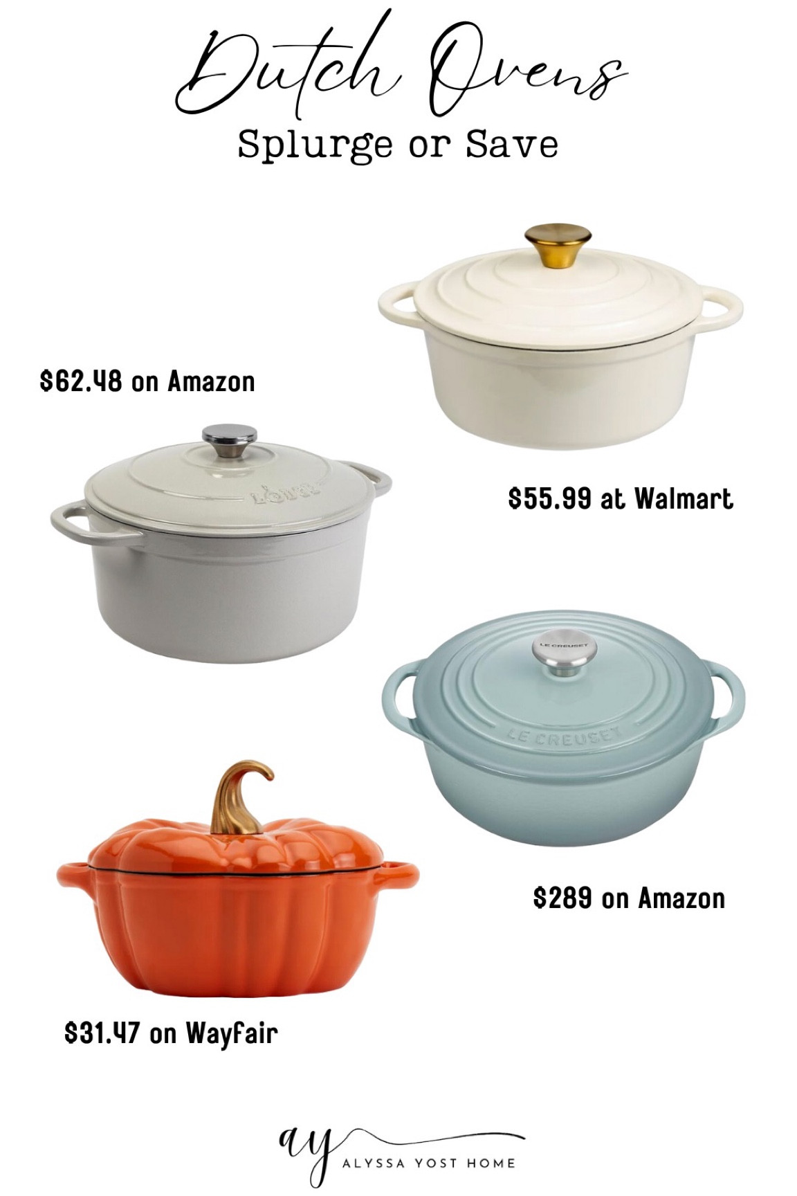 This colder weather has me craving comfort foods. My dutch oven is perfect for slow roasted chickens and soups. 
Check out these splurge or save Dutch ovens. The pumpkin one is perfect for fall and will look amazing serving your Thanksgiving dishes!
#DutchOvenDelights #ComfortFood #CookingAdventures #OnePotWonder #HomemadeGoodness #Foodie #CulinaryMagic #KitchenCreations #SlowCookingSundays #FamilyFeast #DeliciousDishes 

#LTKfindsunder50 #LTKHalloween #LTKSeasonal