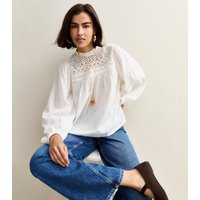 Women's White Lace Yoke Long Sleeve Blouse New Look | New Look (UK)