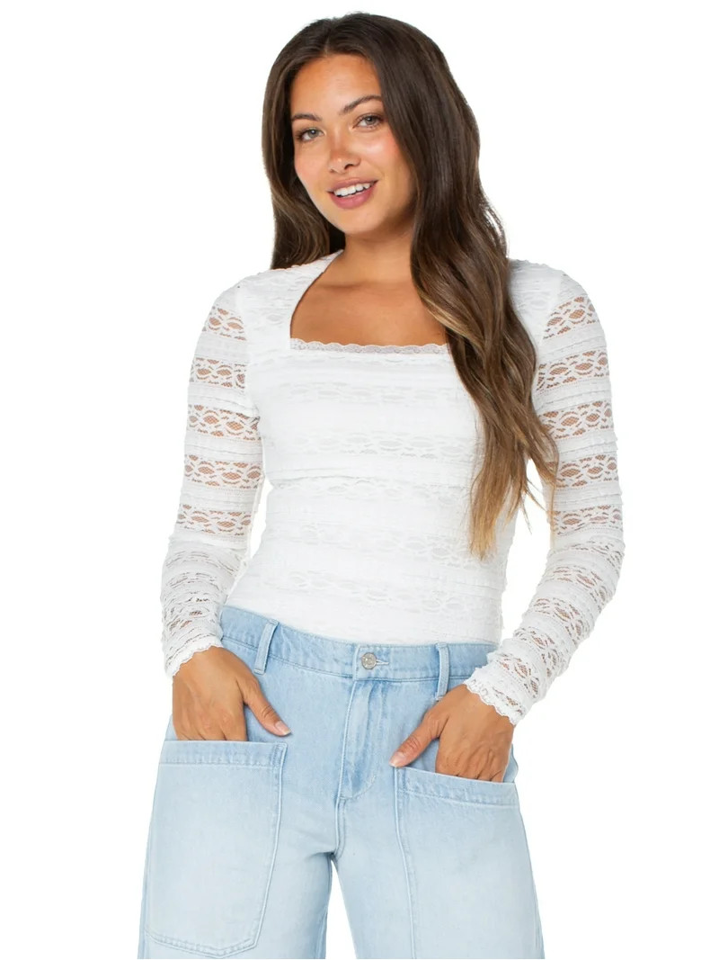 Celebrity Pink Women's Long Sleeve Lace Bodysuit, Sizes XS-XXXL - Walmart.com | Walmart (US)