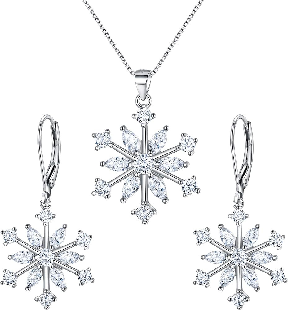 EVER FAITH Snowflake Jewerly Sets Sterling Silver Winter Accessory Sparkle Zircon Flower Necklace... | Amazon (US)