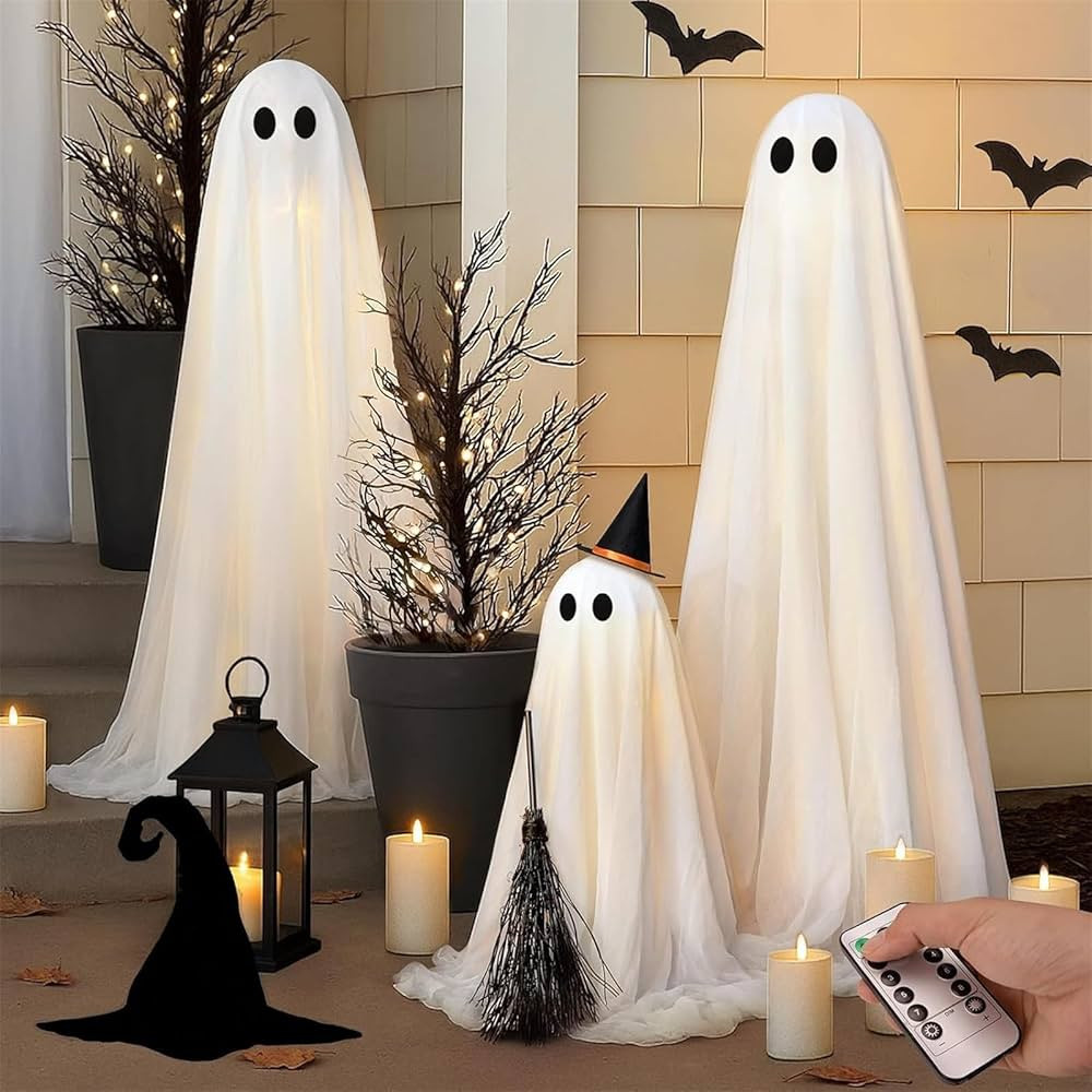 Halloween Decorations Outdoor Indoor- 3 Packs DIY Light-Up Spooky Ghosts with Remote Control Stri... | Amazon (US)